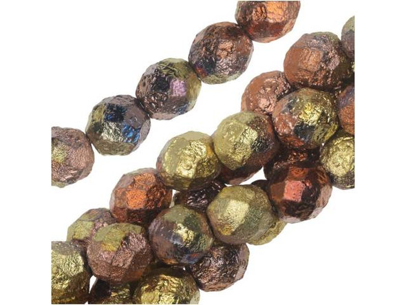 8mm Round Fire-Polish Czech Glass Bead - Etch California Gold Rush (strand)