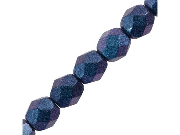 6mm Round Fire-Polish Czech Glass Bead - Polychrome Denim Blue (strand)