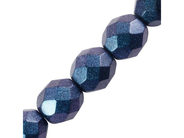 8mm Round Fire-Polish Czech Glass Bead - Polychrome Denim Blue (strand)