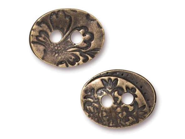 TierraCast 17mm Button, Jardin Oval - Antiqued Brass Plated (Each)