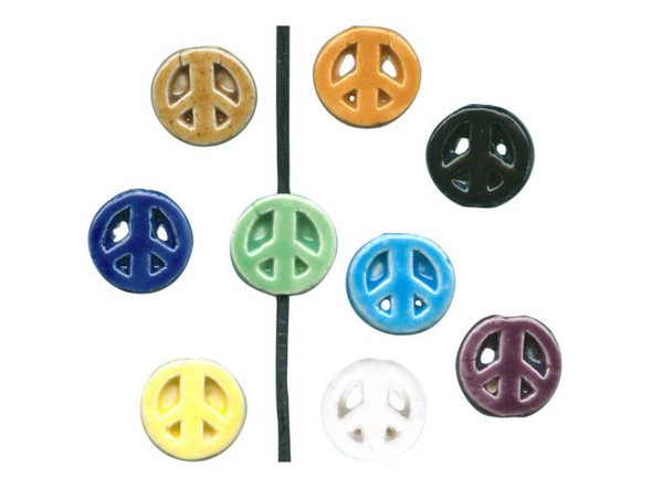 Handmade 12mm Ceramic Peace Sign Beads (10 Pieces)