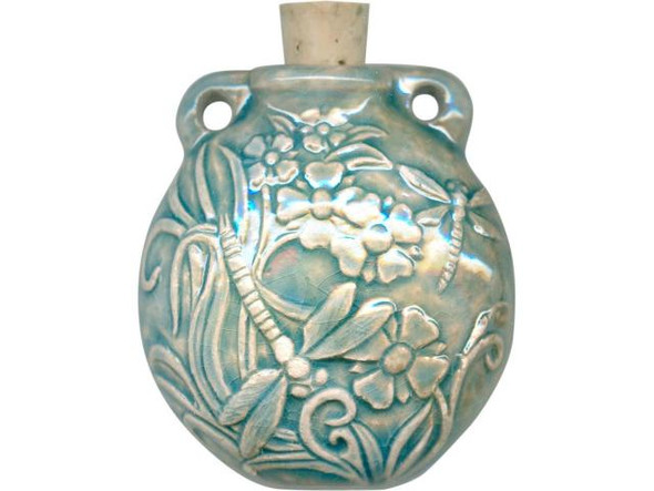 Ceramic Raku-style Pendant, Dragonfly Scene Bottle (Each)