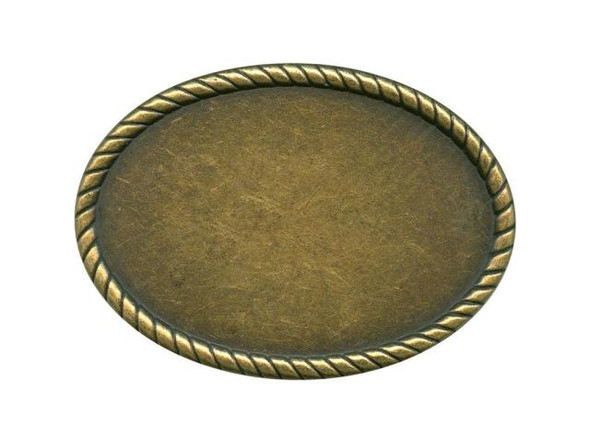 Antiqued Brass Plated Belt Buckle Blank, Oval, Rope Border, 98mm (Each)
