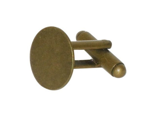 Antiqued Brass Plated Cuff Link Blank, 15mm Pad (12 Pieces)