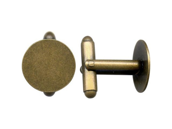 Antiqued Brass Plated Cuff Link Blank, 15mm Pad (12 Pieces)