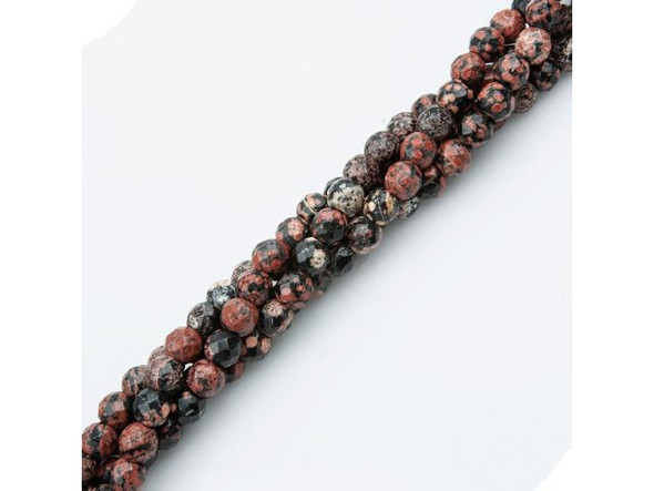 Red Snowflake Obsidian Gemstone Beads, 8mm Faceted Round with Large Hole (strand)