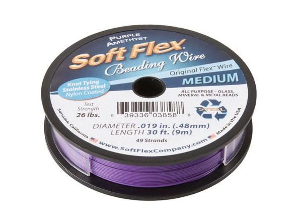 Soft Flex Stainless Steel Beading Wire, 0.019", 49 strand, 30 foot - Purple Amethyst (Spool)