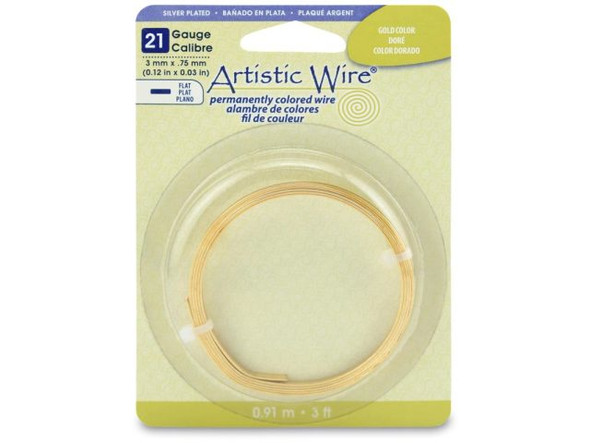 Artistic Wire Silver Plated Copper Flat Jewelry Wire, 21ga x 3mm, 3ft - Gold Color (Each)