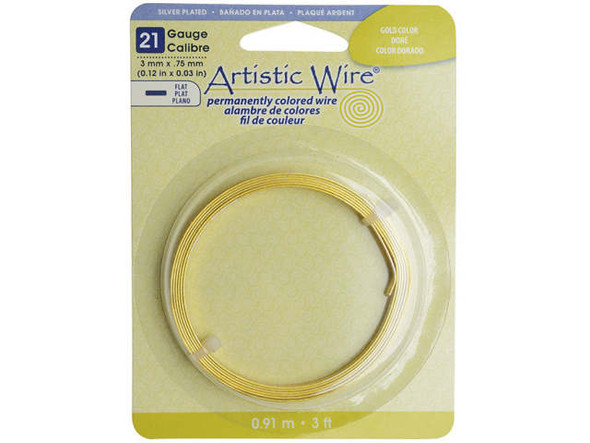 Artistic Wire Silver Plated Copper Flat Jewelry Wire, 21ga x 3mm, 3ft - Gold Color (Each)