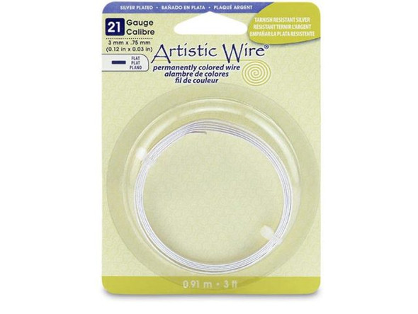 Artistic Wire Flat Jewelry Wire, 21ga x 3mm, 3ft - Tarnish Resistant Silver Plate #46-435-03-14