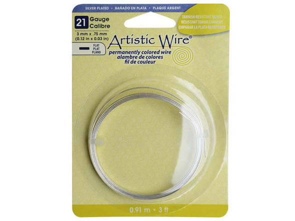 Artistic Wire Flat Jewelry Wire, 21ga x 3mm, 3ft - Tarnish Resistant Silver Plate (Each)