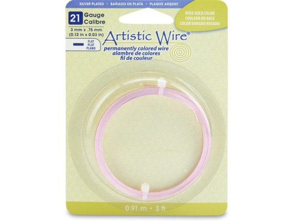 Artistic Wire Silver Plated Copper Flat Jewelry Wire, 21ga x 3mm, 3ft - Rose Gold (Each)