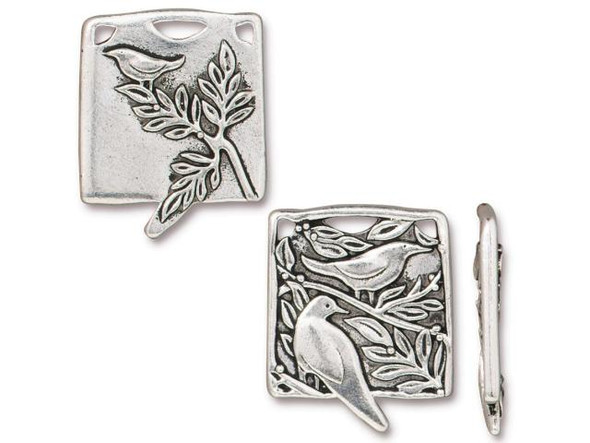 TierraCast 29mm Botanical Birds Pendant - Antiqued Silver Plated (Each)