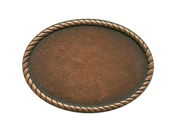Antiqued Copper Plated Belt Buckle Blank, Oval, Rope Border, 98mm (Each)