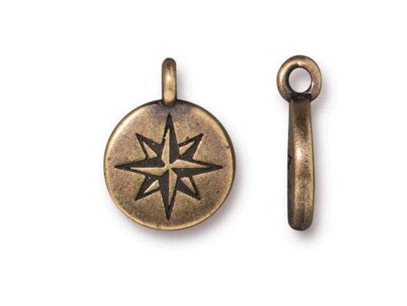 TierraCast Mini North Star Charm - Antiqued Brass Plated (Each)