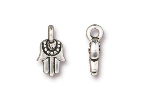 TierraCast Mini Hamsa Hand Charm - Antiqued Silver Plated (Each)