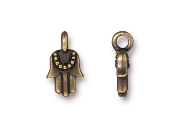 TierraCast Mini Hamsa Hand Charm - Antiqued Brass Plated (Each)