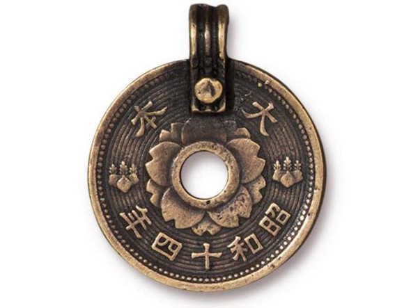 TierraCast Asian Coin Pendant - Antiqued Brass Plated (Each)