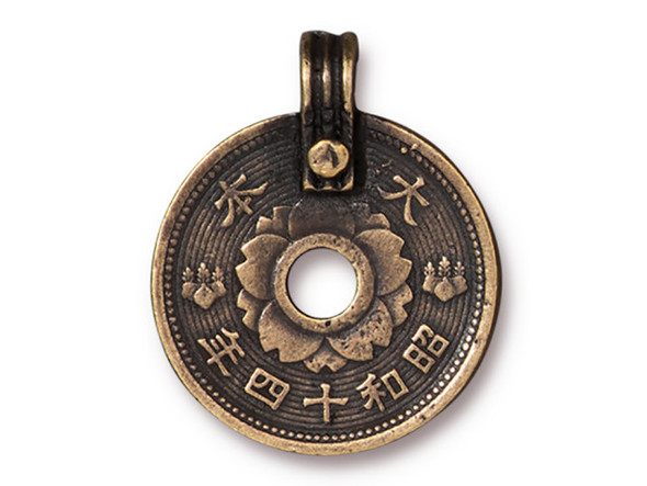 TierraCast Asian Coin Pendant - Antiqued Brass Plated (Each)