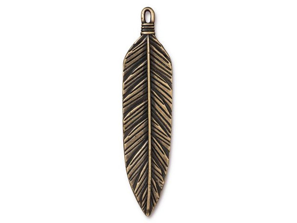 TierraCast 3" Feather Pendant - Antiqued Brass Plated (Each)