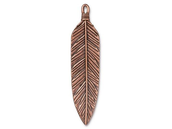 TierraCast 3" Feather Pendant - Antiqued Copper Plated (Each)