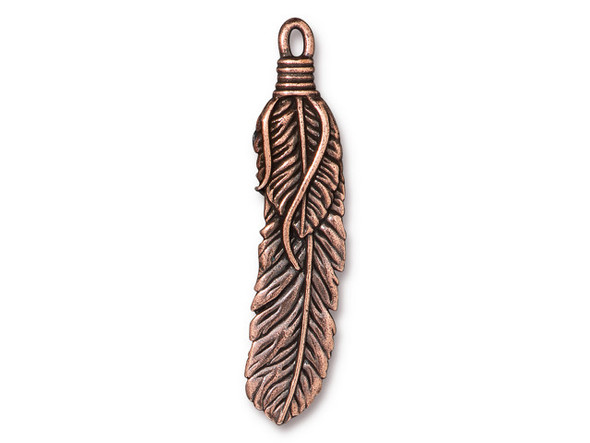 TierraCast 2" Feather Pendant - Antiqued Copper Plated (Each)
