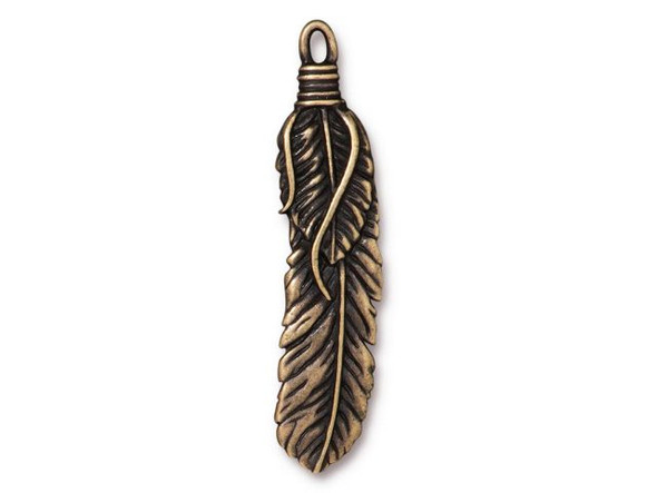 TierraCast 2" Feather Pendant - Antiqued Brass Plated (Each)