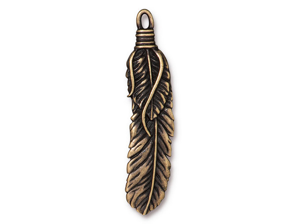 TierraCast 2" Feather Pendant - Antiqued Brass Plated (Each)