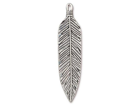 TierraCast 3" Feather Pendant - Antiqued Silver Plated (Each)