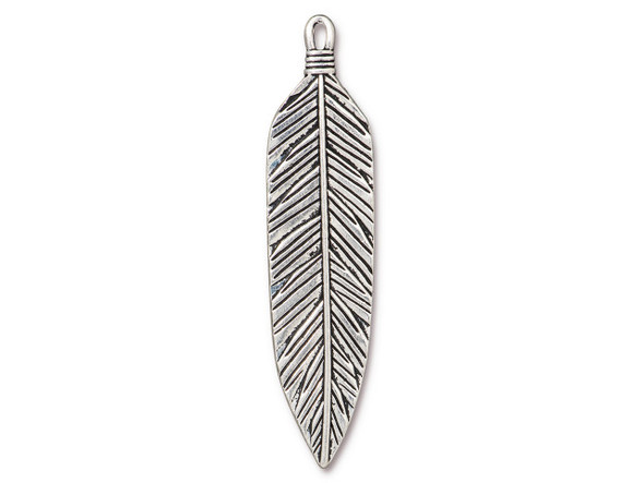 TierraCast 3" Feather Pendant - Antiqued Silver Plated (Each)