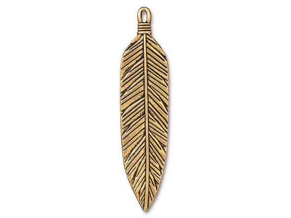 TierraCast 3" Feather Pendant - Antiqued Gold Plated (Each)