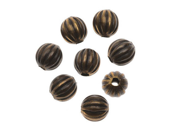 Vintaj Natural Brass Bead, 6.3mm Corrugated Round (10 Pieces)