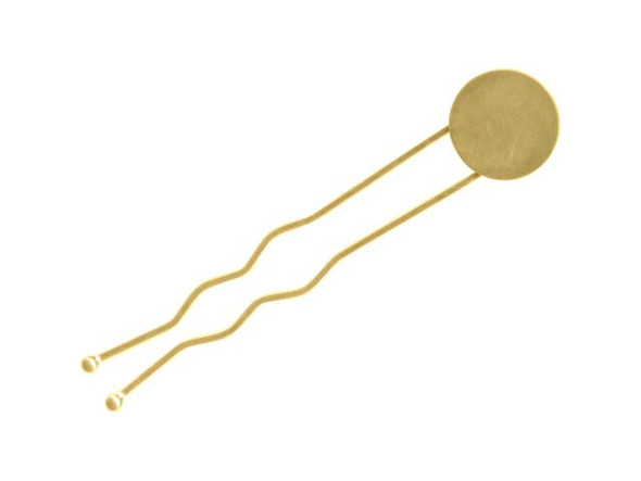 Gold Plated Hair Pin, 15mm Flat Pad (12 Pieces)