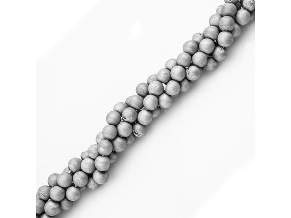 Matte Platinum Druzy Agate Round Gemstone Beads, 8mm (strand)