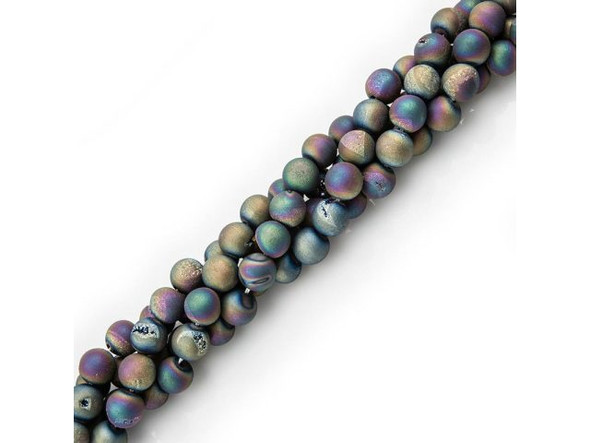 Matte Rainbow Druzy Agate Round Gemstone Beads, 10mm (strand)