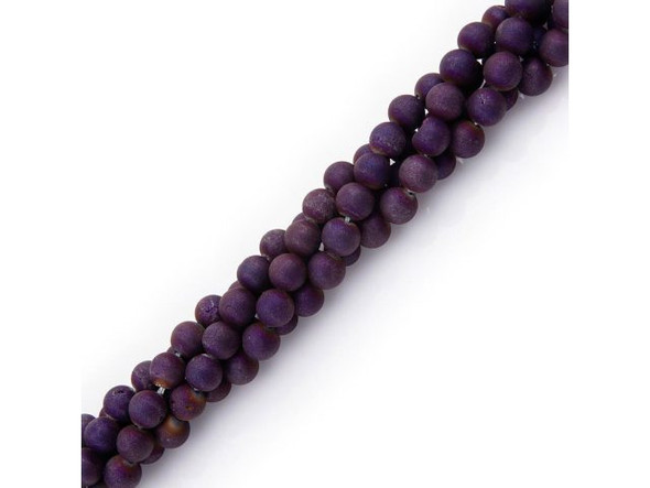 Matte Rainbow Druzy Agate Round Gemstone Beads, 8mm - Purple (strand)