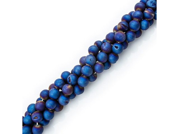 Matte Rainbow Druzy Agate Round Gemstone Beads, 12mm - Dark Blue (strand)