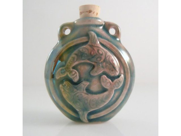 Ceramic Raku-style Pendant, Orca Bottle (Each)