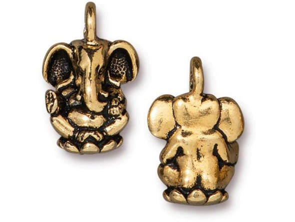 TierraCast 18mm Ganesh Charm - Antiqued Gold Plated (Each)