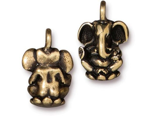 TierraCast 18mm Ganesh Charm - Antiqued Brass Plated (Each)
