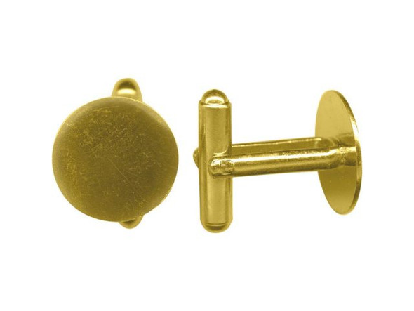 Gold Plated Cuff Link Blank, 15mm Pad (12 Pieces)