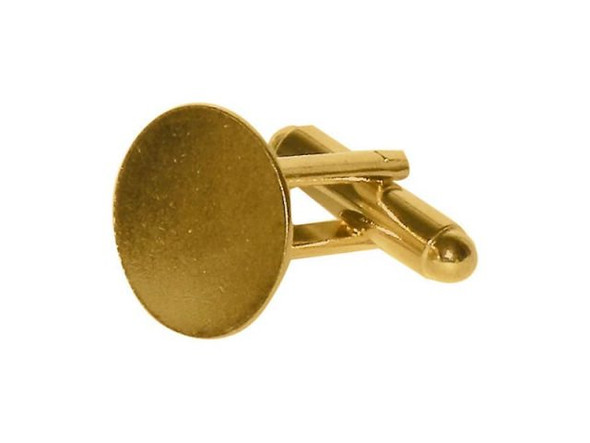 Gold Plated Cuff Link Blank, 15mm Pad (12 Pieces)