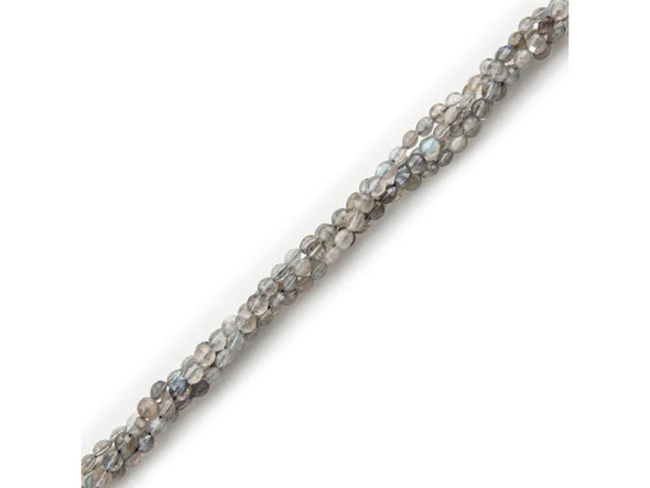 4mm Faceted Diamond Cut Coin Gemstone Bead, Labradorite (strand)
