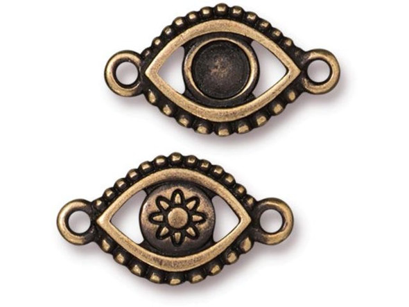 TierraCast Evil Eye Connector, 2-Loop - Antiqued Brass Plated (Each)