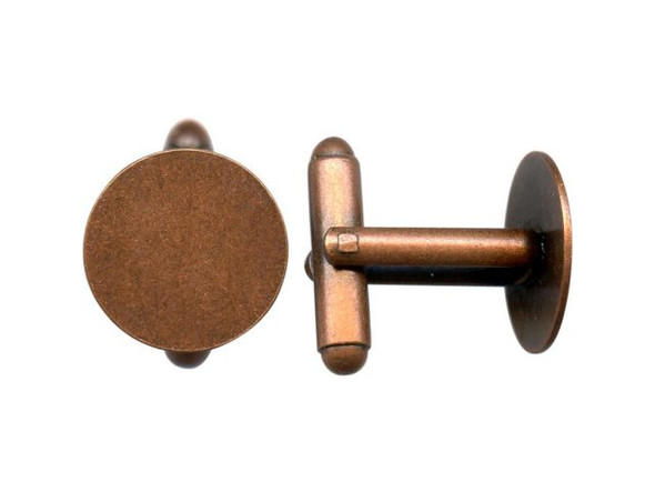 Antiqued Copper Plated Cuff Link Blank, 15mm Pad (12 Pieces)