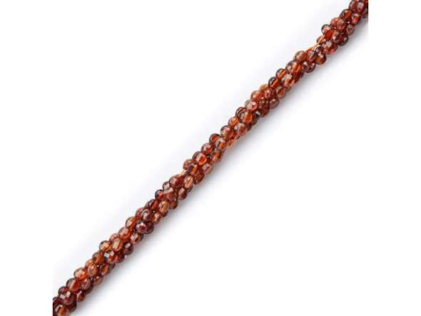 4mm Faceted Diamond Cut Coin Gemstone Bead, Hessonite Garnet (strand)