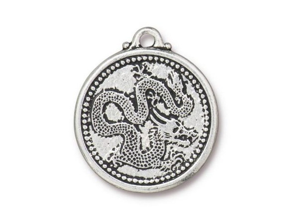TierraCast Dragon Coin Pendant - Antiqued Silver Plated (Each)