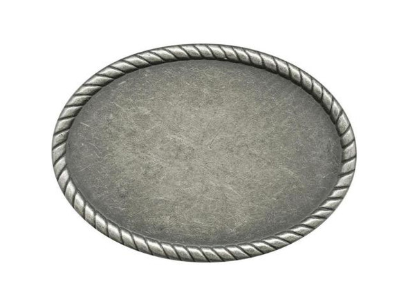 Antiqued Silver Plated Belt Buckle Blank, Oval, Rope Border, 98mm (Each)