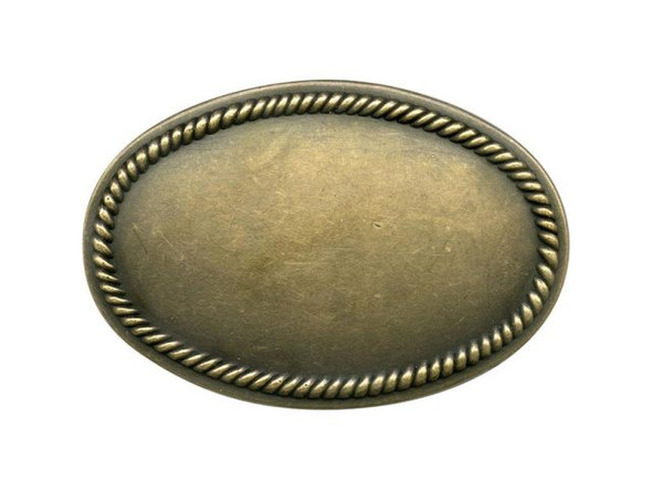 Antiqued Brass Plated Belt Buckle Blank, Oval, Rope Border, 85mm (Each)