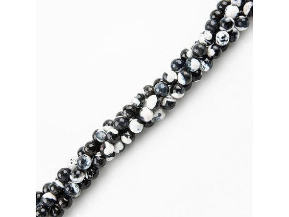 Black and White Fired Agate Gemstone Beads, 10mm Faceted Round (strand)